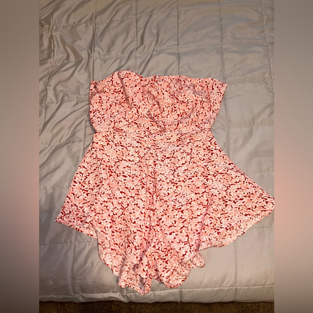 Amazon Pink Floral Strapless Romper